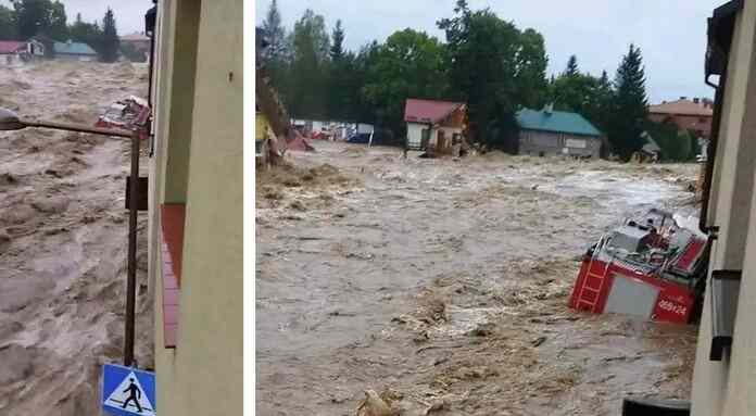 Πολωνία:Έσπασε το φράγμα από τις καταστροφικές πλημμύρες στην πόλη Stronie Śląkie