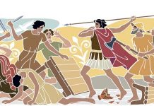 Υπομένοντας καρτερικά τις προσβολές και την χλεύη των μνηστήρων