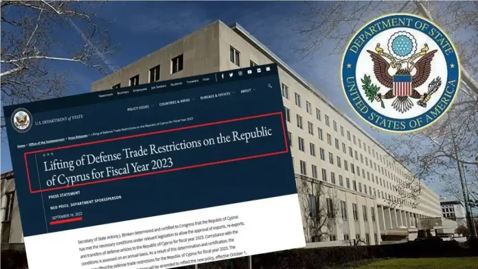 Στέιτ Ντιπάρτμεντ Πλήρης άρση του εμπάργκο πώλησης όπλων στην Κύπρο