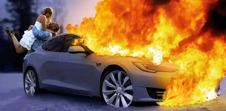 Tesla-on-fire