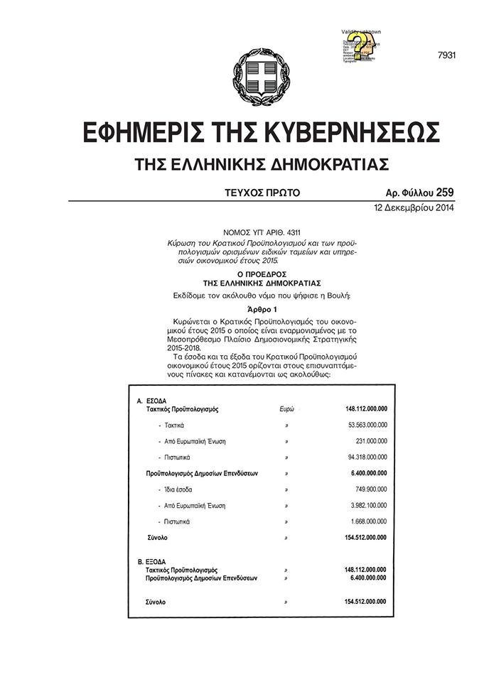 ΚΡΑΤΙΚΟΙ ΠΡΟΫΠΟΛΟΓΙΣΜΟΙ 2015 2016 2017 2018 ΚΡΑΤΙΚΟΣ ΠΡΟΫΠΟΛΟΓΙΣΜΟΣ