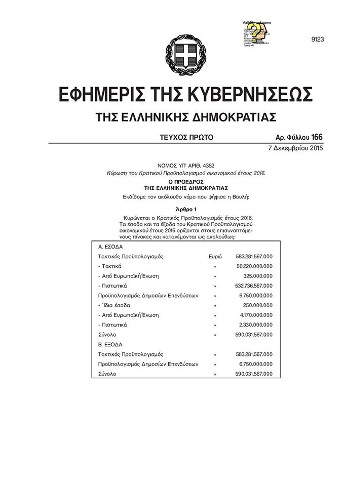 ΚΡΑΤΙΚΟΙ ΠΡΟΫΠΟΛΟΓΙΣΜΟΙ 2015 2016 2017 2018 ΚΡΑΤΙΚΟΣ ΠΡΟΫΠΟΛΟΓΙΣΜΟΣ