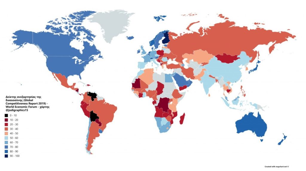 Ο χάρτης με την βαθμολογία όλων των χωρών για το 2019