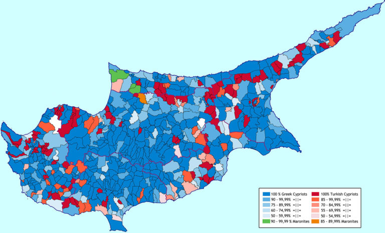 Η πληθυσμιακή σύνθεση της Κυπριακής Δημοκρατίας κατά την εγκαθίδρυσή της το 1960. Πηγή: wikipedia...