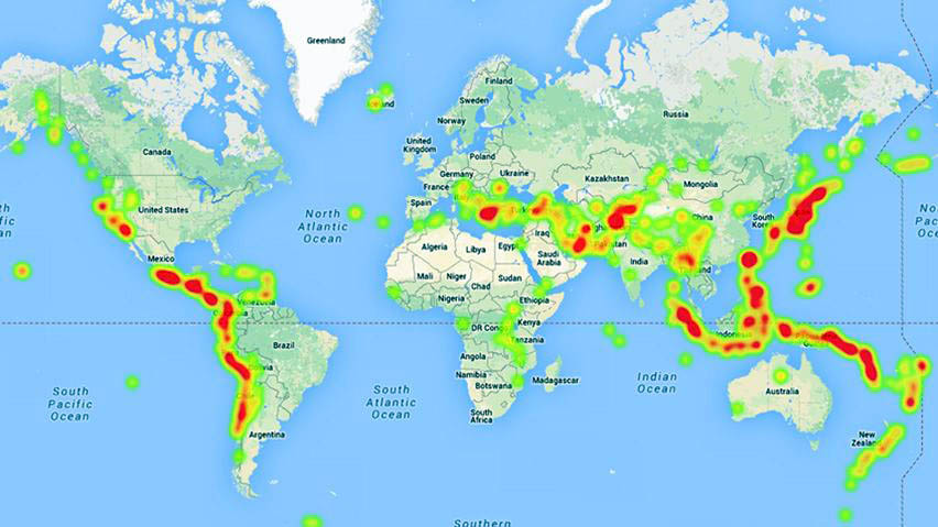 Παγκόσμιος χάρτης με τις πιο σεισμογενείς περιοχές Οι πιο σεισμογενείς περιοχές του κόσμου